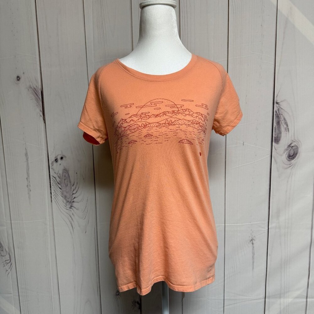 The North Face Women's Slim Fit T-Shirt M Orange Mountain Graphic EUC - Picture 1 of 9